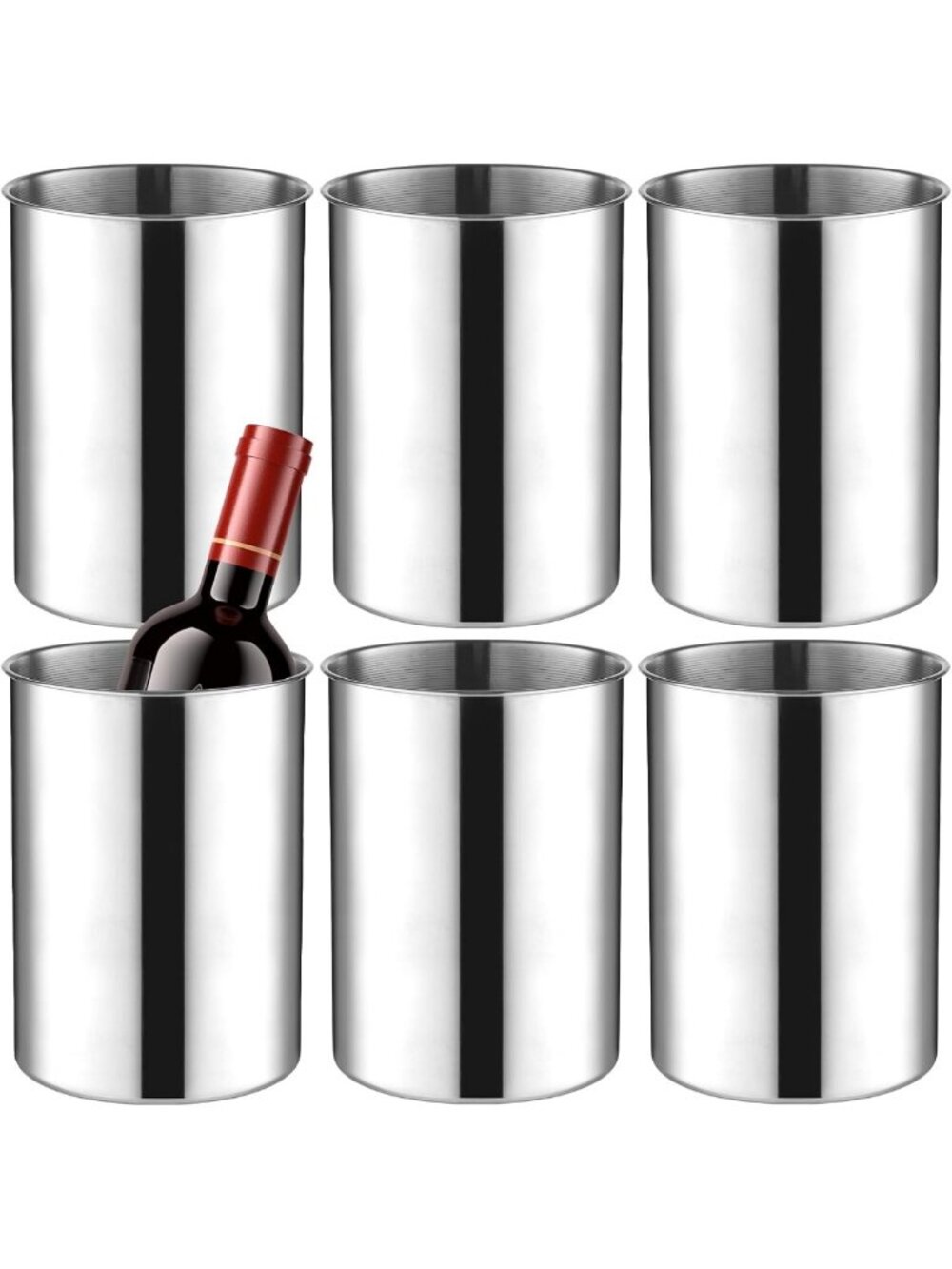 6 Pack Insulated Wine Chiller Buckets - Stainless Steel Champagne & Beer Cooler
